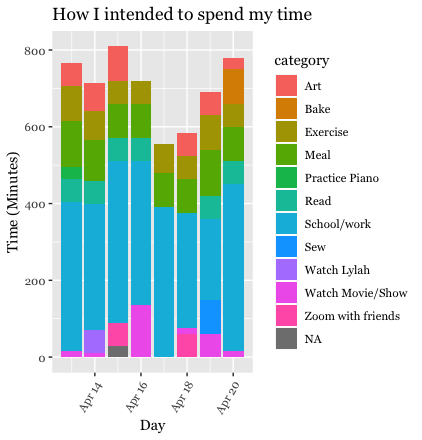 Intended time division per day as a barplot