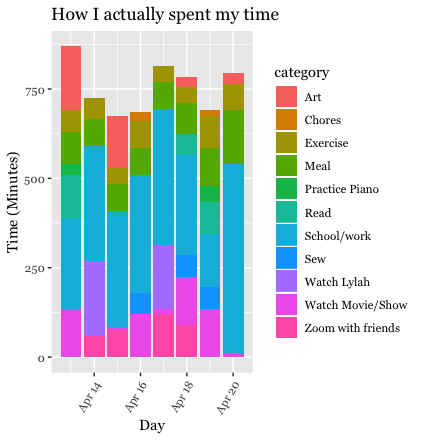 Actual time division per day as a barplot