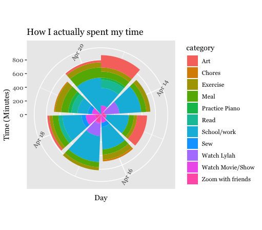 Actual time division per day as a polar plot